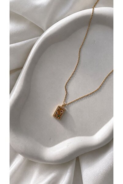 GONESSA Colorful Shiny Stone Detailed Gold Necklace