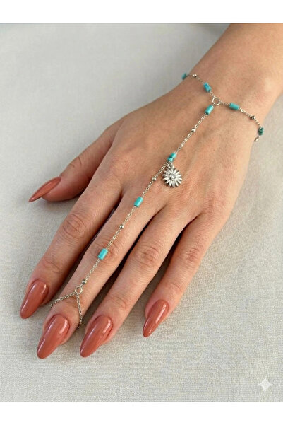 EASERA TİCARET Steel Shahmaran with Blue Beads and Sun Detail