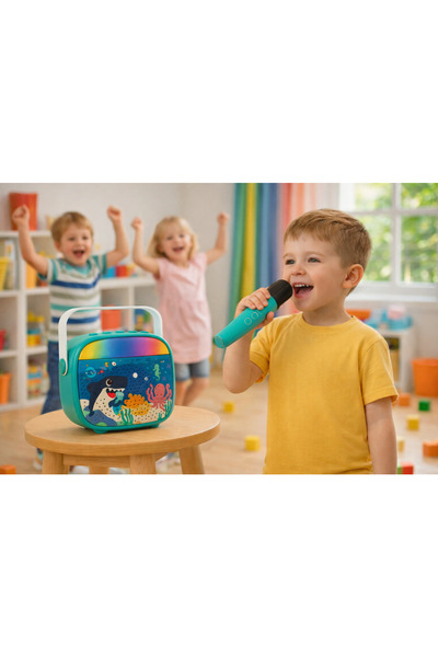 PinkBlue Set Karaoke Ocean cu Microfon Wireless si Boxa Bluetooth, Efecte Voc...