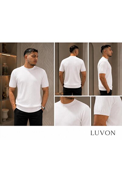 LUVON Λευκό ανδρικό μπλουζάκι με κοντό μανίκι και λαιμόκοψη ποδηλάτου