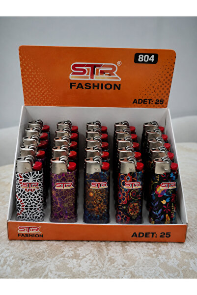 STR Fashion 25’li Çakmak Seti Karışık Desenli Renkli Gazlı Çakmak Paket