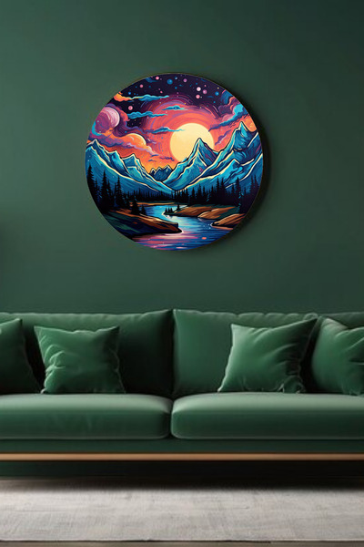 Lucena Fantastic Mountain and Moon Landscape Mdf Painting Modern Cosmic Natur...