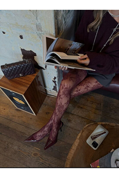 BUSEMSHE Royal Lace Bordo Desenli Premium Külotlu Çorap