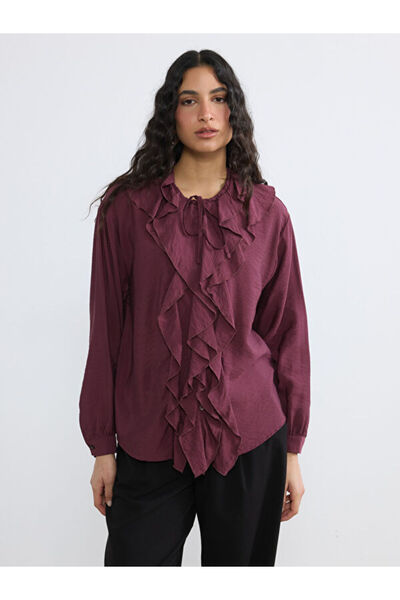 LC Waikiki Tie-Neck Ruffled Oversized Blouse