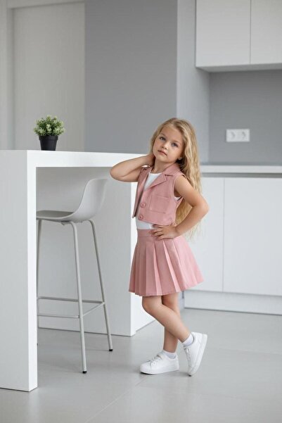 Kids Jacketed Pleated Skirted Triple Suit