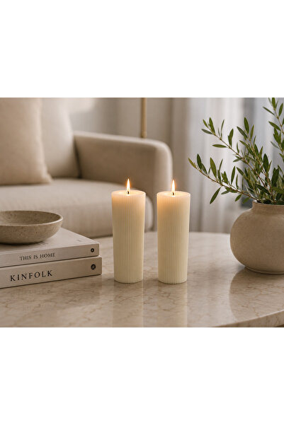 deppo market Dekoratif Mum Seti – Minimalist İkili Silindir Mum