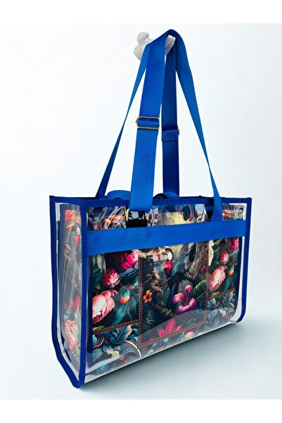MORA BAG Şeffaf Çantalı Taşıma Çantası İhtişamlı Kuşlar/ Saks Mavi