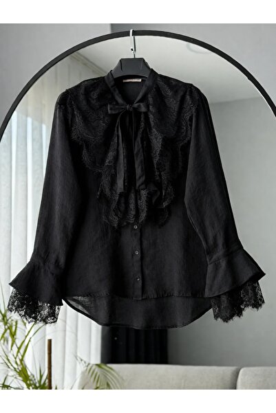 Lavanta Tekstil Lace Detailed Shirt with Ties