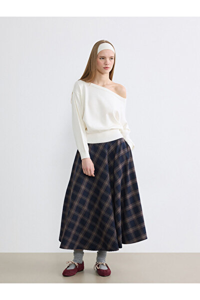 LC Waikiki Nevavm Farklı Color Combination Zippered Plaid Flared Skirt