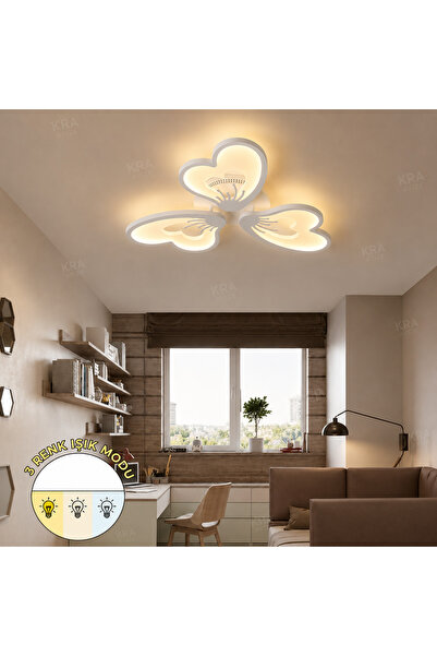 kra avize Heart Plafonyer Lüks Modern 3'lü 3 Renk Ledli Avize