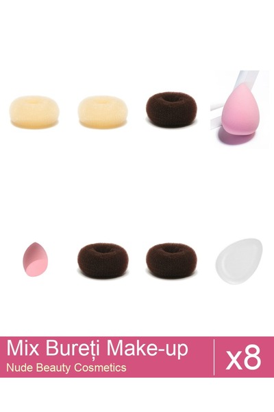Makeup Set Mix 8 produse Bureti: Burete coc blond - 11 cm diametru, Burete co...
