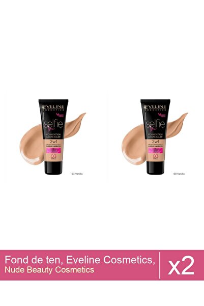 Makeup Set 2x Fond de ten, Eveline Cosmetics, Selfie Time 2 in 1, 03 Vanilla,...