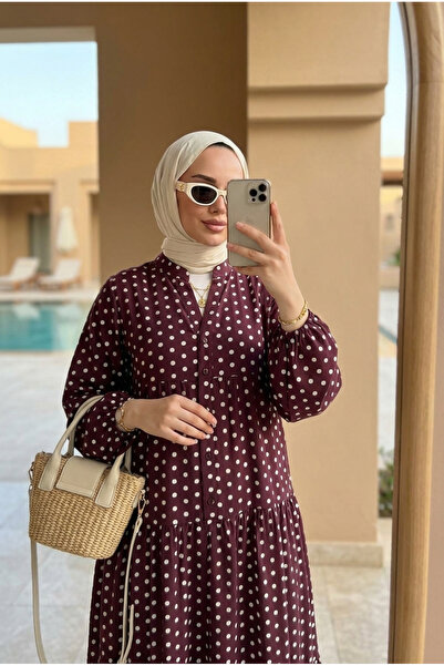 Kirazca Butik Women's Polka Dot Layered Hijab Dress (Unlined)