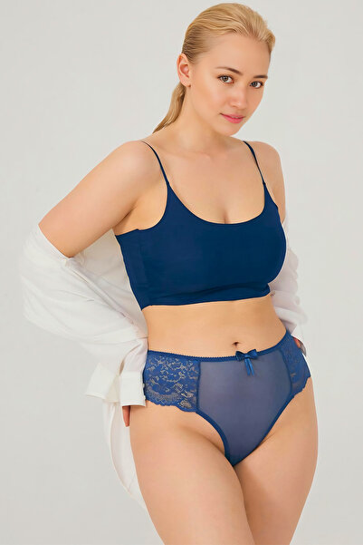 Homay Plus Size Brazilian Lace Panties with Tulle Detail on the Front - One P...