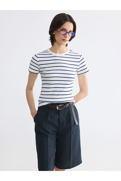 LC Waikiki Peak New Season Crew Neck Striped Women's Ribbed T-Shirt
