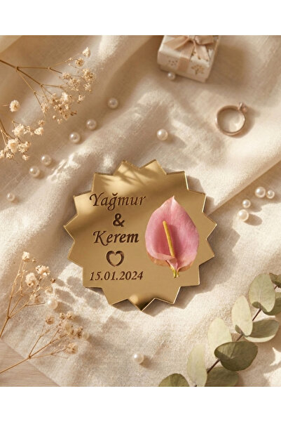 ih ihra Kişiye Özel Çiçekli Söz Nişan Nikah Düğün Dağıtmalık Hatıra Magnet 50...