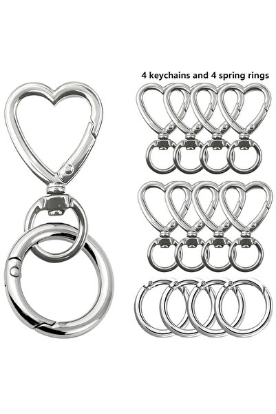 Choice1 8pcs-4sets silver color 8PCS Heart-Shaped Metal Keychain: Rotating Cl...