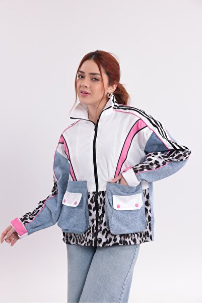 Yeys Shop Leopar Garnili Denim Geçişli Ceket