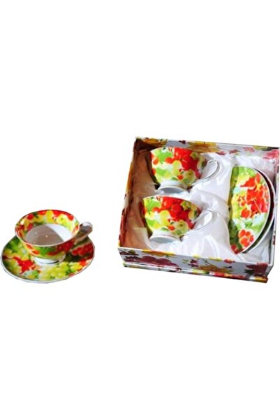 Goliat Set de cești de cafea cu farfurioare florale, Goliat, ceramic, multicolor