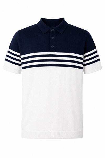 trender Half Zipper Navy Blue Men's Polo Neck T-Shirt 17406