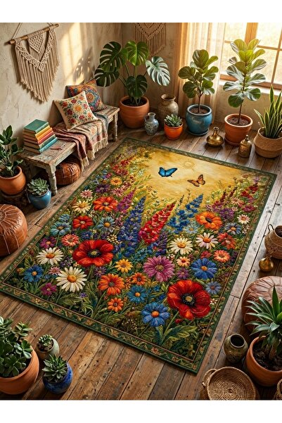 Rugs Modern Halı SDT Rengarenk Bahar Bahçesi Desenli Dokuma Taban Dekoratif H...