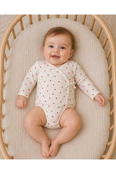 Moonic Kids Kız Bebek Kalpli Müslin Romper