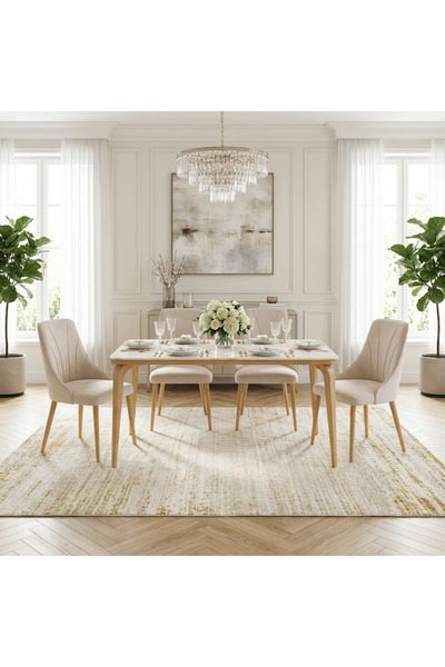 Ebticar Beige Dining Table Set with an Elegant Marble Touch