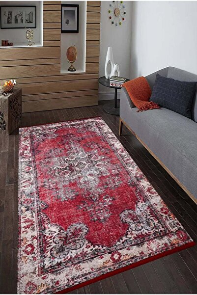 halinet Halı.Net Red Vintage Antique Washable Non-Slip Living Room Carpet Hal...