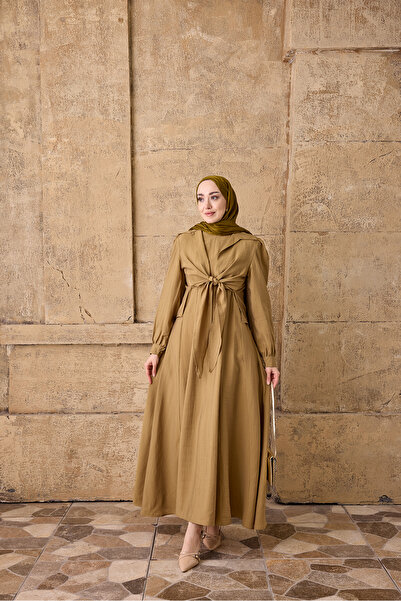 LOCCO Women's Jacketed Zero Sleeve Dress Mustard