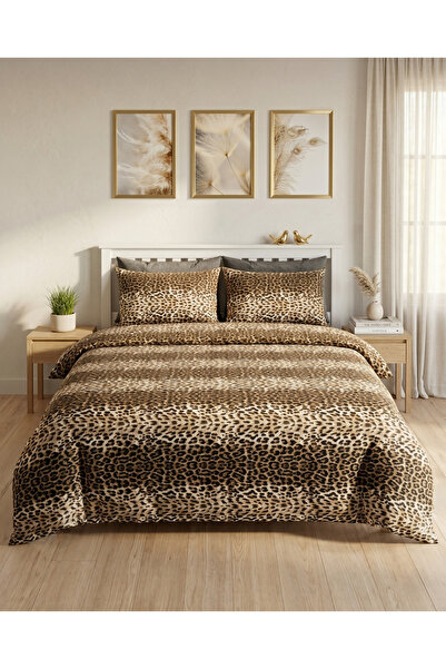 VİENNA Double Duvet Cover Set with Elastic Sheets and 4 Pillowcases Soft Text...