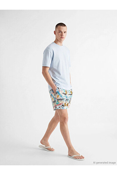 LC Waikiki LCW SWIMWEAR Beyaz Kısa Boy Desenli Erkek Deniz Şortu
