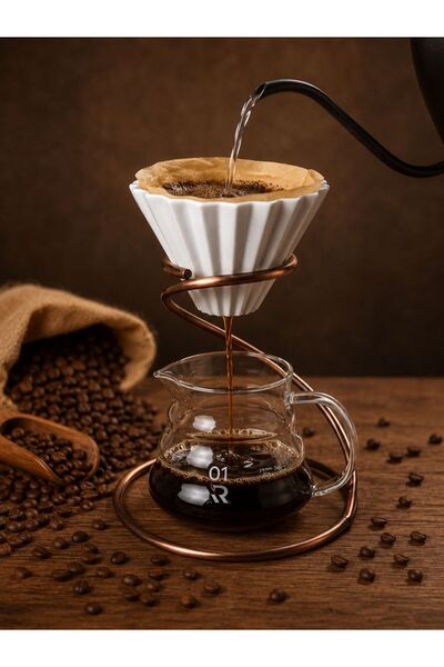 rank V60 Coffee Dripper Set: Glass Dripper and Glass Server with Stand
