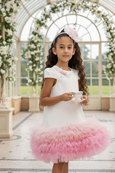 Pamina Girl's Crowned Tulle Dress with Candy Accessories Ecru (3-7 Years) 360...