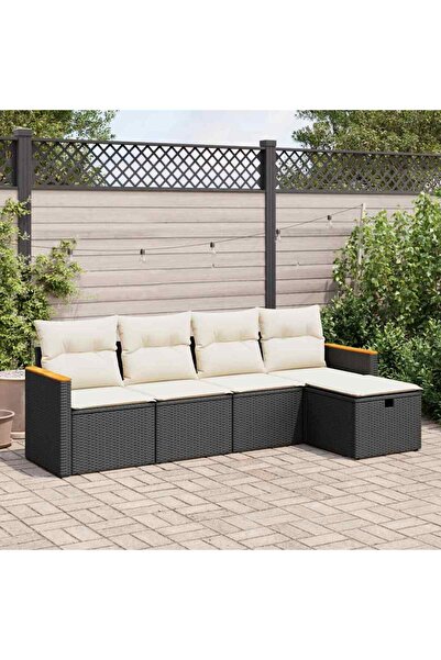 vidaxl Set mobilier de gradina cu perne, 5 piese, negru, poliratan