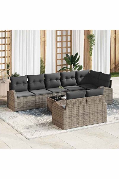 vidaxl Set de canapele pentru gradina cu perna 9 pcs Gri poliratan