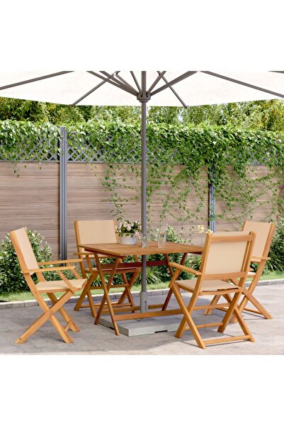 vidaxl Set mobilier de gradina 5 piese textil bej/lemn masiv