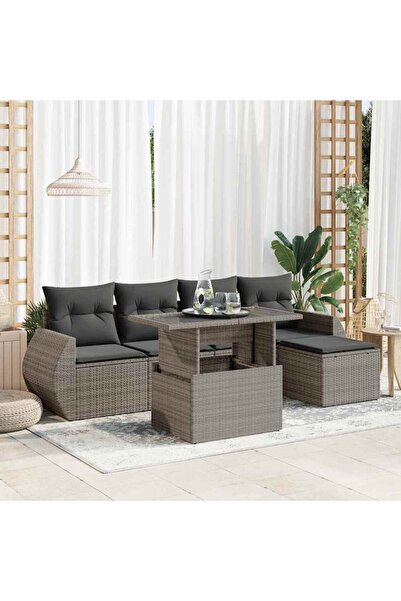 vidaxl Set mobilier gradina cu perne, 6 piese, gri, poliratan