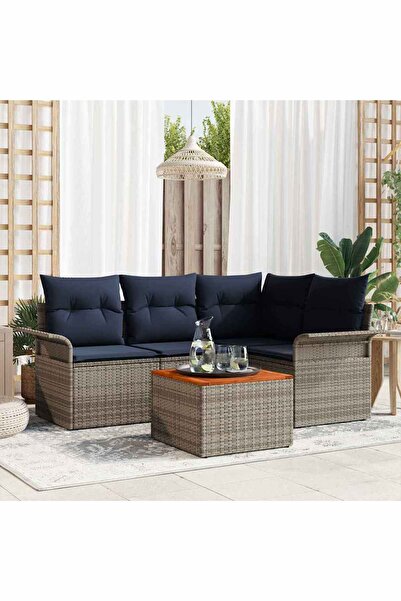 vidaxl Set de canapele pentru gradina cu perna 5 pcs Gri poliratan