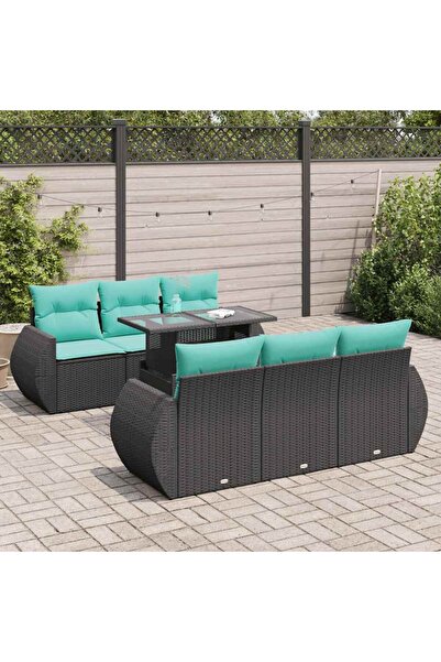 vidaxl Set canapele gradina perne 7 piese negru, poliratan/lemn acacia
