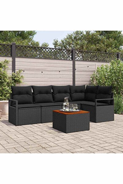 vidaxl Set de canapele pentru gradina cu perna 6 pcs Negru poliratan