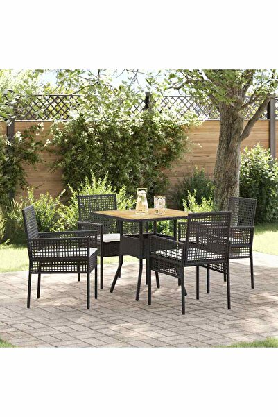 vidaxl Set de masa pentru gradina 5 pcs Negru poliratan