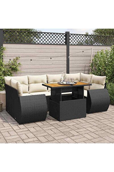 vidaxl Set canapele de gradina cu perne, 7 piese, negru, poliratan