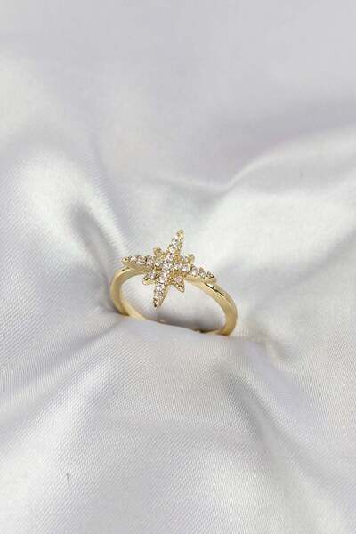 Inure Jewelry Brass Gold Color Pole Star Model Zircon Stone Women's Ring