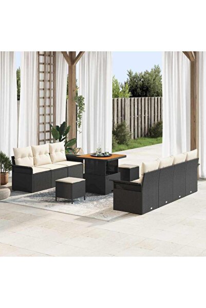 vidaxl Set de canapele pentru gradina cu perna 10 pcs Negru poliratan
