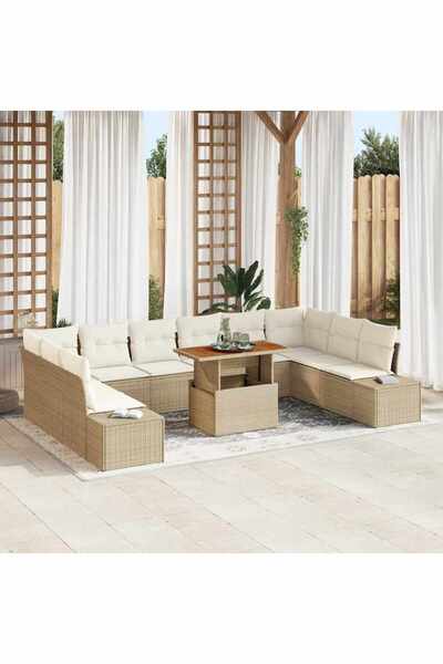 vidaxl Set de canapele pentru gradina 11 pcs Bej Rattan poli