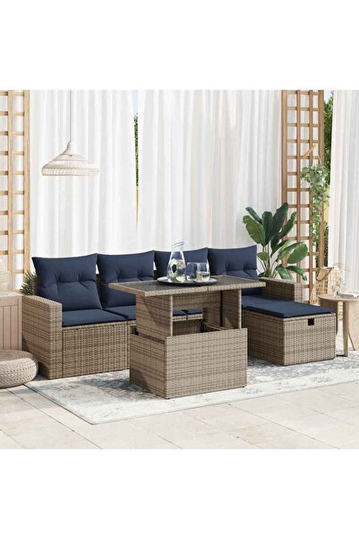 vidaxl Set canapele de gradina cu perne, 6 piese, gri, poliratan