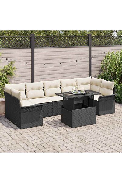 vidaxl Set de canapele pentru gradina cu perna 8 pcs Negru Rattan poli