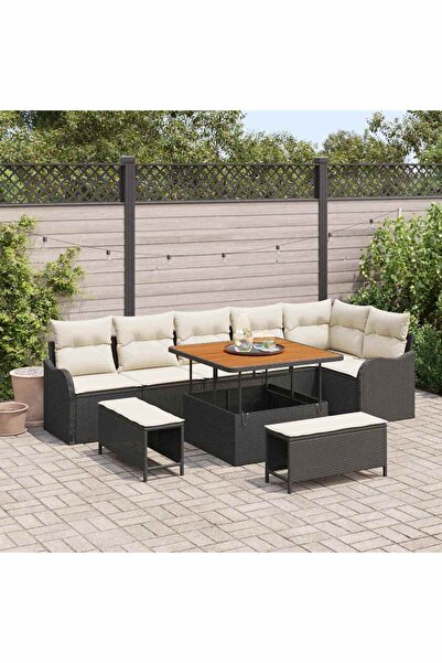 vidaxl Set de canapele pentru gradina cu perna 9 pcs Negru poliratan