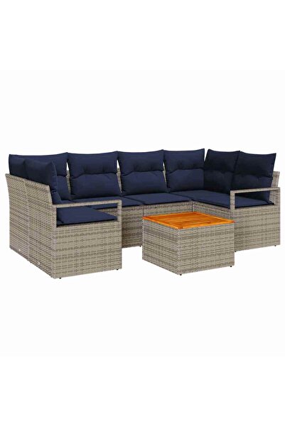 vidaxl Set de canapele pentru gradina cu perna 7 pcs Gri poliratan