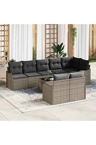vidaxl Set de canapele pentru gradina cu perna 9 pcs Gri Rattan poli